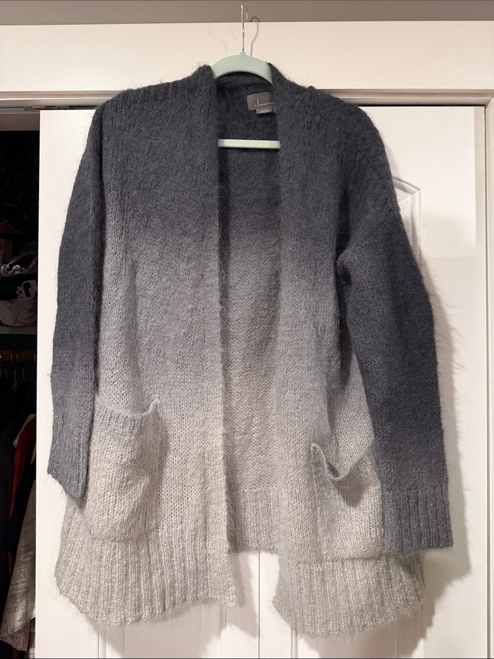 Anthropologie Ombre Gray Open-Front Fuzzy Cardigan alpaca wool medium